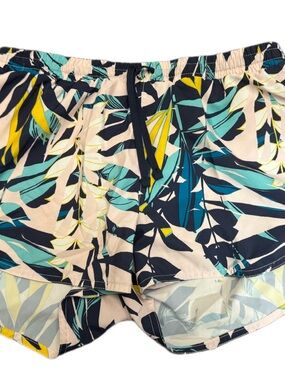 Women’s Leaf-Print Athletic Shorts - Teal/Navy/Cream